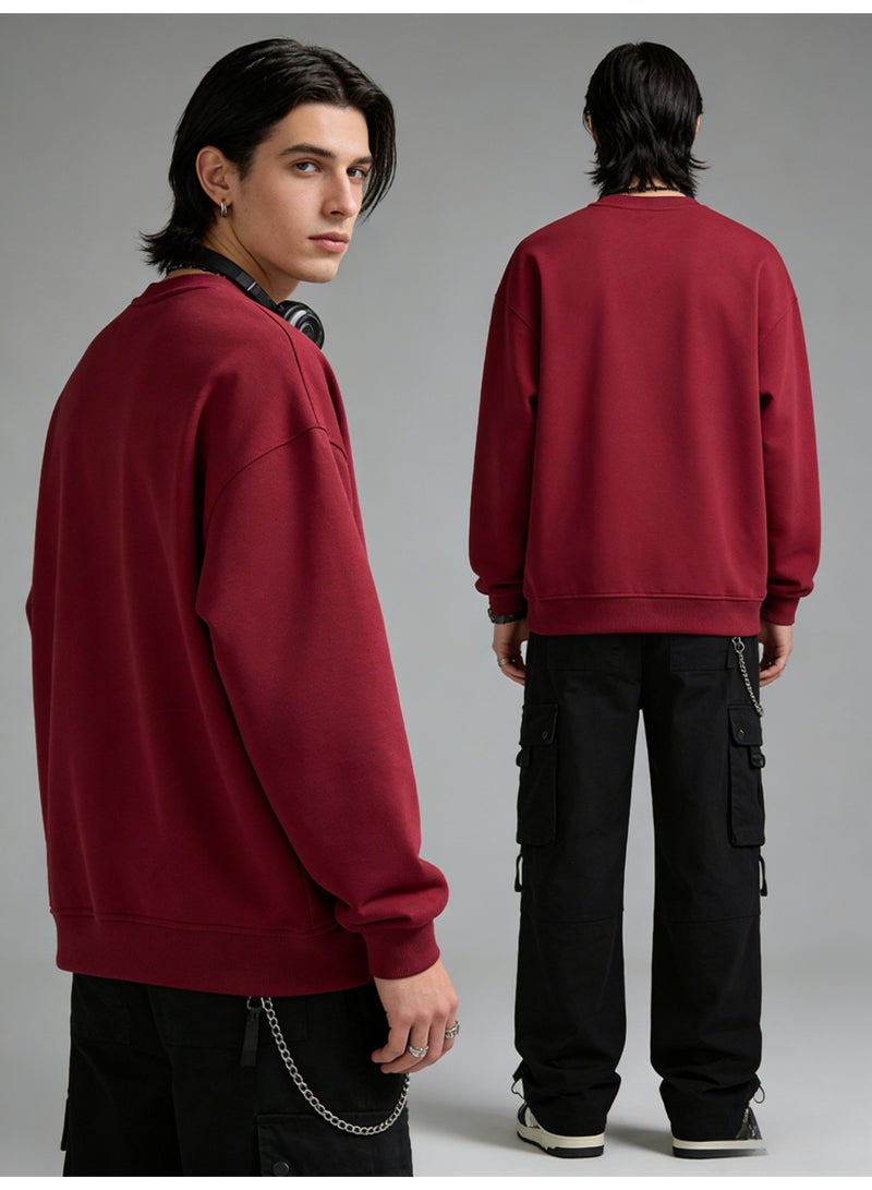 BM INS Burgundy "Where?" Bold Letter Oversized Crew Neck Sweatshirt | Unisex Pullover With "Work hard, play hard" Slogan - Image 5